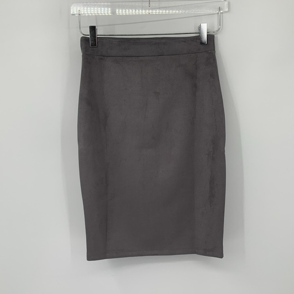 Susana Monaco slim pencil midi faux suede skirt silver gray straight new Small - Picture 2 of 4